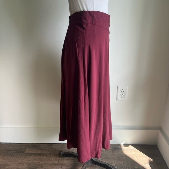 URBAN OUTFITTERS ECOTE BASQUE WAIST BUTTON DOWN MIDI SKIRT BURGUNDY SMALL - Picture 6 of 10